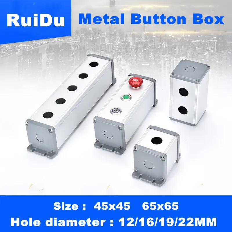 Metal aluminum alloy button industrial home control wiring switch box 12/16/19/22mm 1/2/3/4/5 hole 45 * 45mm 65 * 65mm