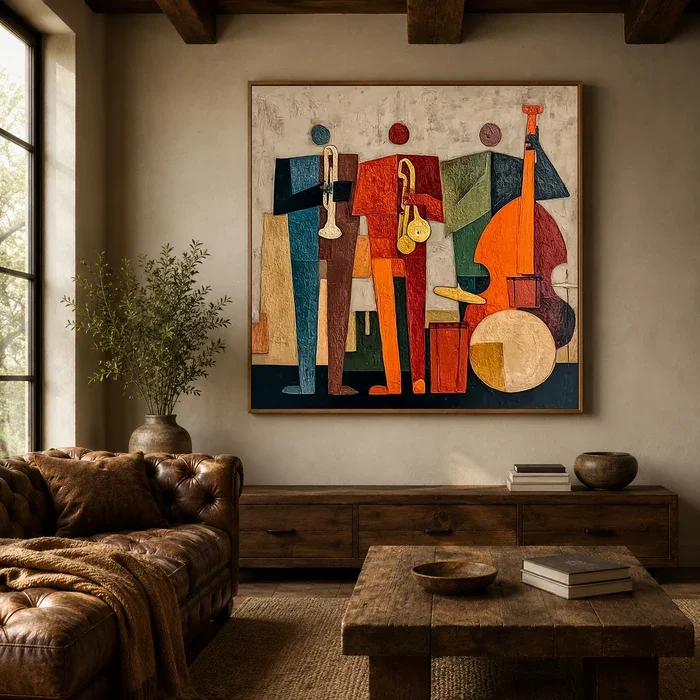 Jazz Musicians Wall Art Print, Abstract Band Decor Painting, Geometric Posters, Retro Artworks for Living and Music Rooms