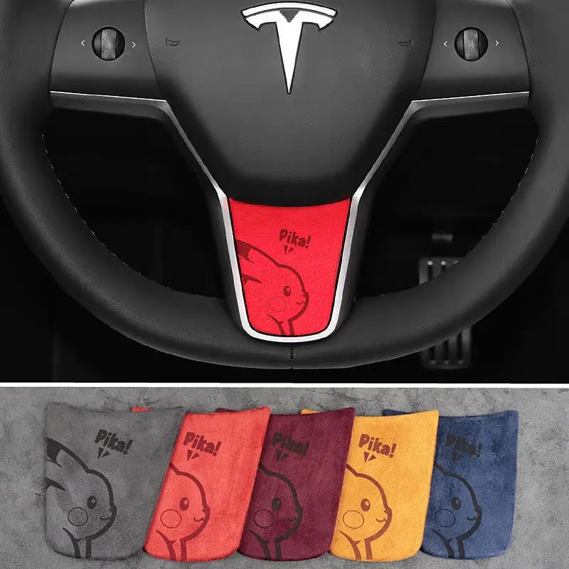 Pokemon Pikachu Steering Wheel Stickers Are Suitable for Tesla Model Y Model 3 Car Steering Wheel Styling Decoration Accessories