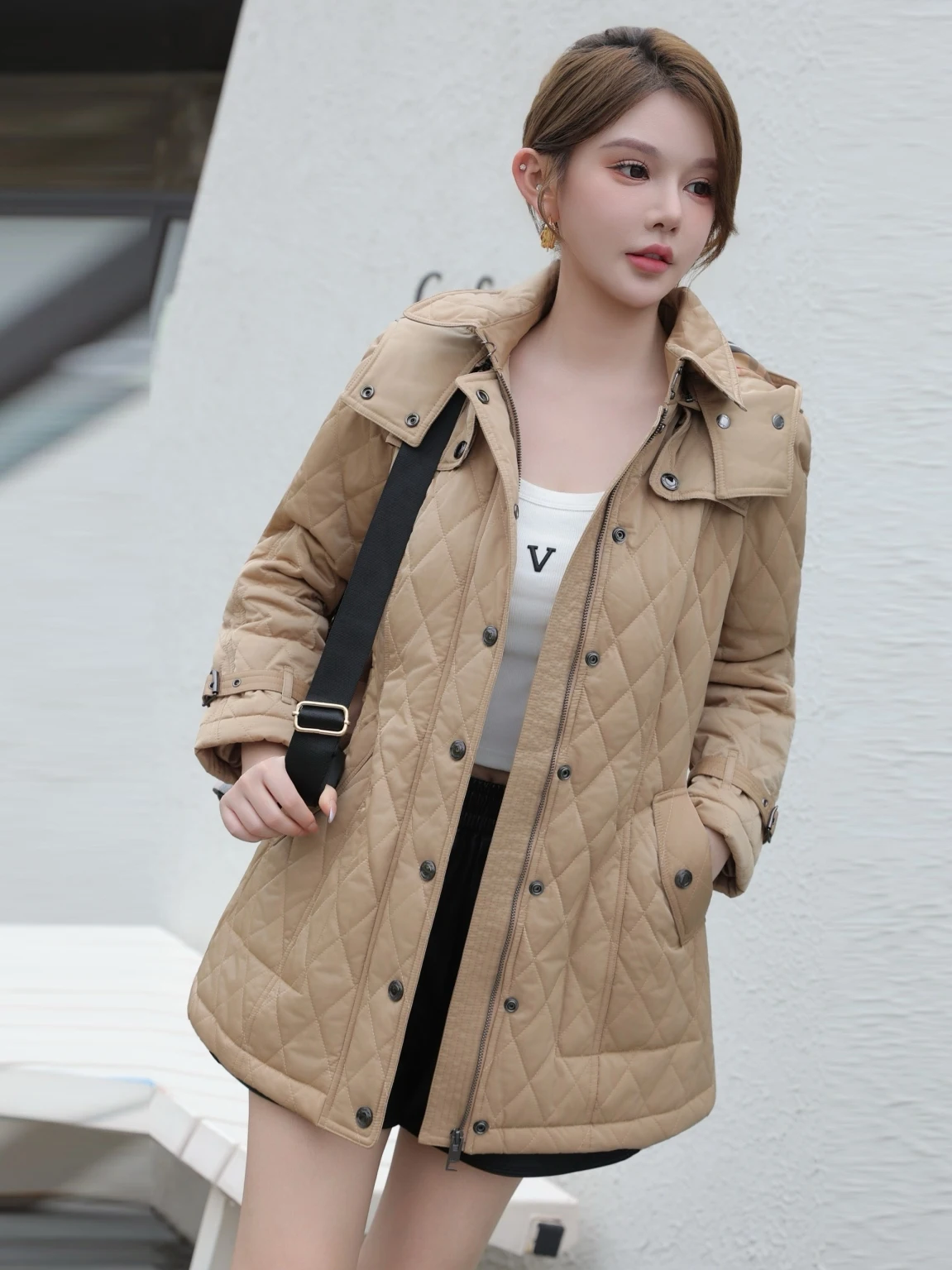 Novas senhoras briti sle algodão jaet acolchoado casual quente feito de comprimento médio manga longa casaco de algodão de inverno outerwear