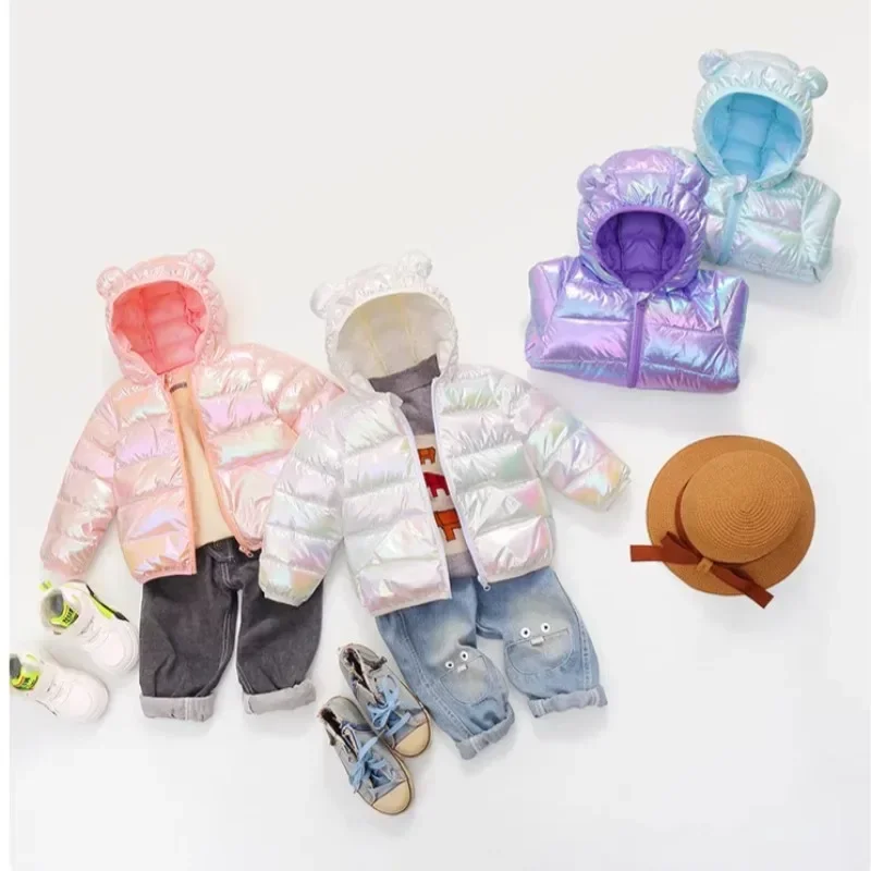 Bellbell Winter Children Boys Parkas 2026 No Water Wash Kids Babys Boys Hooded Coats 1-6Yrs Toddler Boys Shiny Outerwear Coat