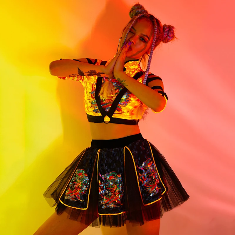 ชุดเต้นแจ๊สผู้ใหญ่ผู้หญิงเซ็กซี่ไนท์คลับโกโกส ดีเจเสื้อผ้าสไตล์จีนนักร้องการแสดงสวมใส่ปาร์ตี้เวทีชุด BL5268