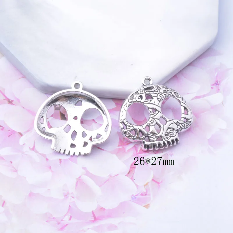 10 Stück/Lot Legierung Halloween Gothic Totenkopf-Anhänger Punk Antik-Cyan Anhänger für DIY Ohrringherstellung – Detail 6
