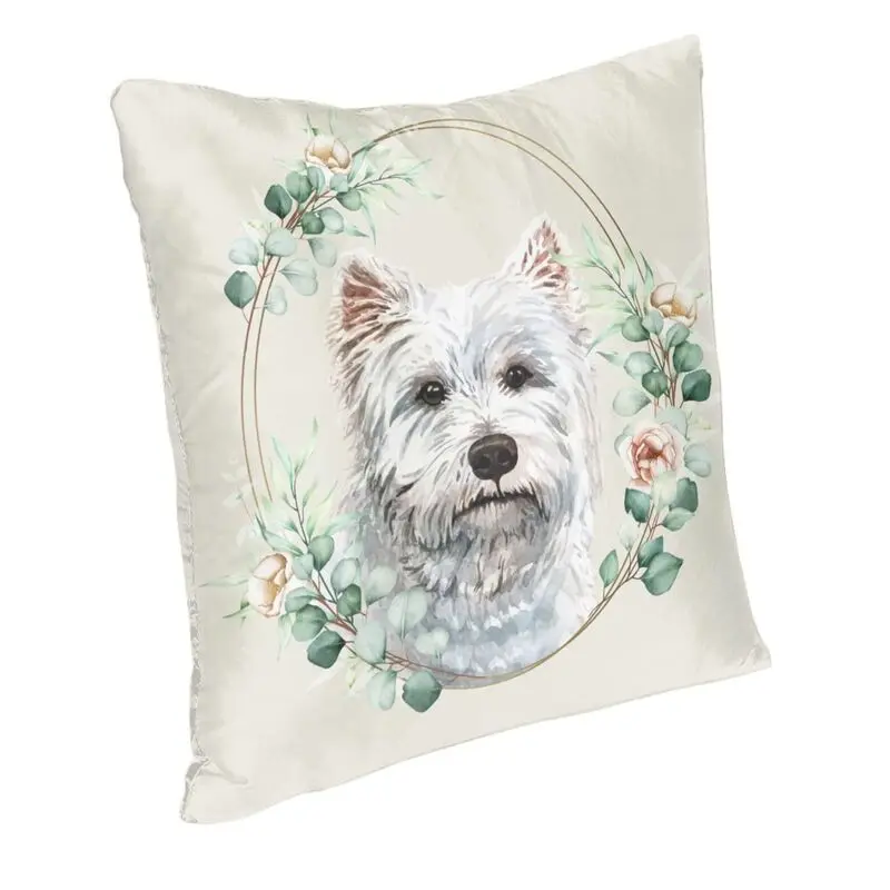 West Highland White Terrier Dog In Floral Gold Wreath Cushion Cover 45x45 cm Westie Pet Lover Soft Throw Pillow Case for Sofa