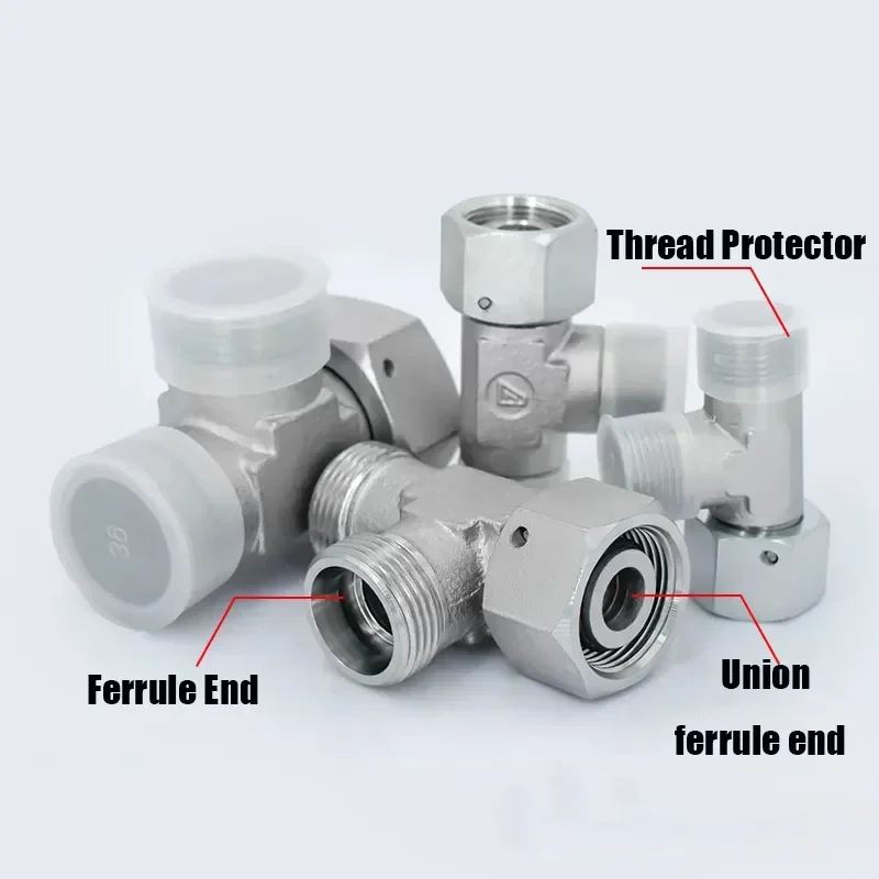 Metric Male Thread M12~52mm Hydraulic Transition Joint Sealing Adapter Ferrule Type Side Flexible Joint Tee Fittings