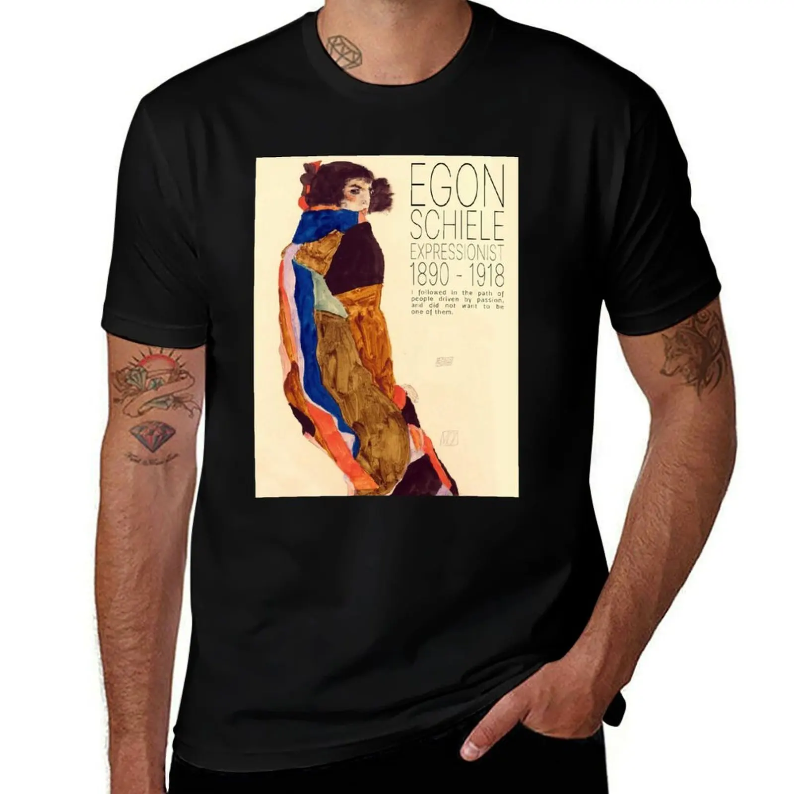 

Egon Schiele Portrait of Moa with Quote by Schiele T-Shirt funny t shirts cotton man t shirts for men T-Shirt
