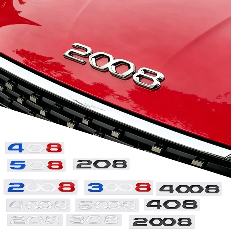 Image of 3D Metall Auto Frontemblem Aufkleber für Peugeot 208 308 408 508 2008 3008 4008 5008 Auto Karosserie Heck Kofferraum Buchstaben Abzeichen Aufkleber