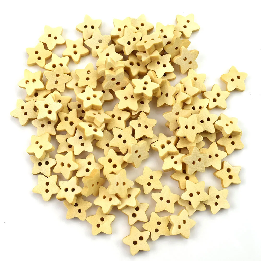 50PCS 13MM 2 Holes DIY Button Five-pointed Star Shape Wooden Buttons Pretty Clothes Bag Ornament Scrapbook Craft Sewing Buttons