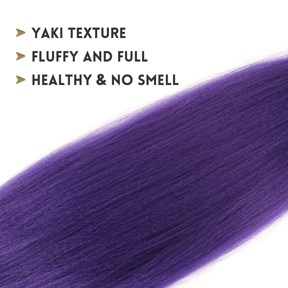 Cabello morado largo para trenzas 2 paquetes sintético extensiones para trenzas suave Yaki preestirado para cosplay 5