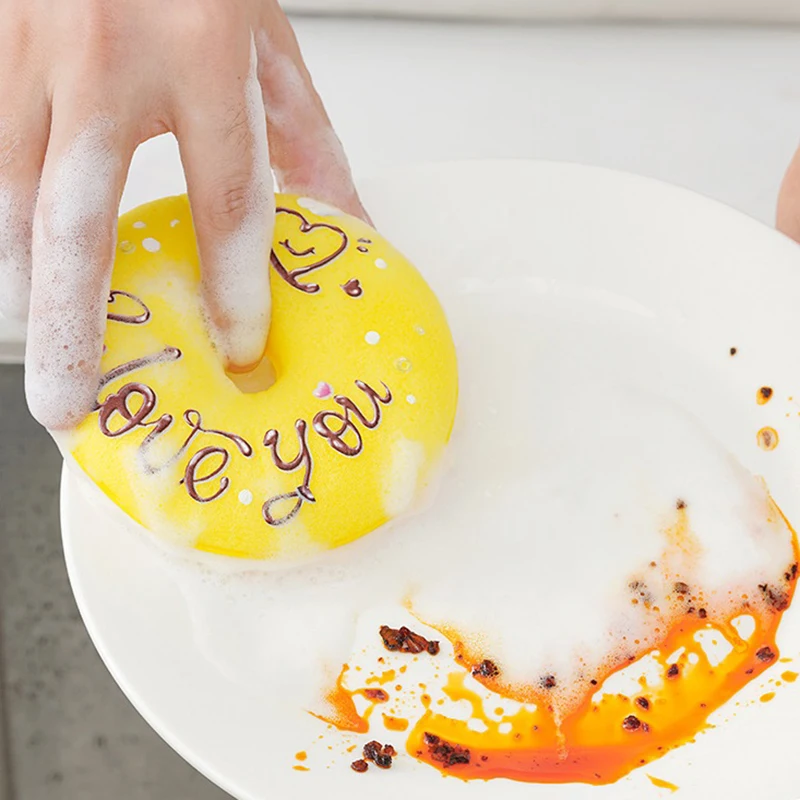 Dish Sponge With Suction Cup Non-scratch Donut Sponge Set With Suction Cup Quick Drainage Dishwashing Brush For Kitchen