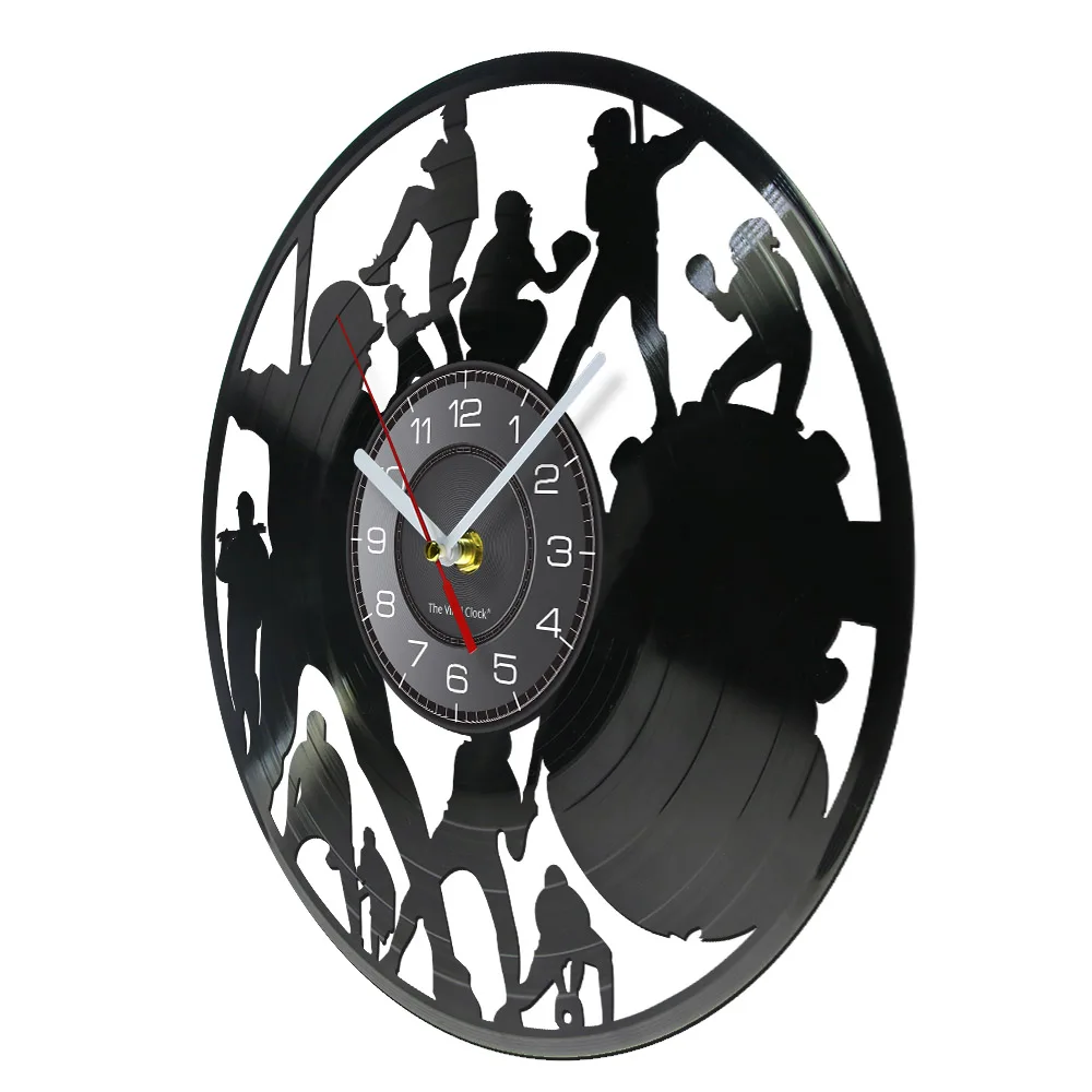 Baseball Player Silhouettes Vinyl Record Wall Clock For Living Room Sports Home Decor Music Album Wall Watch Baseball Lover Gift