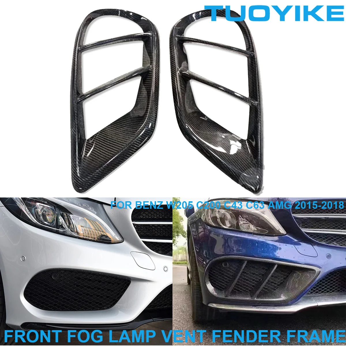 Real Carbon Fiber Front Fog Lamp Air Intake Vent Fender Frame Trim Cover For Mercedes BENZ W205 C200 C300 C43 C63 AMG 2015-2018