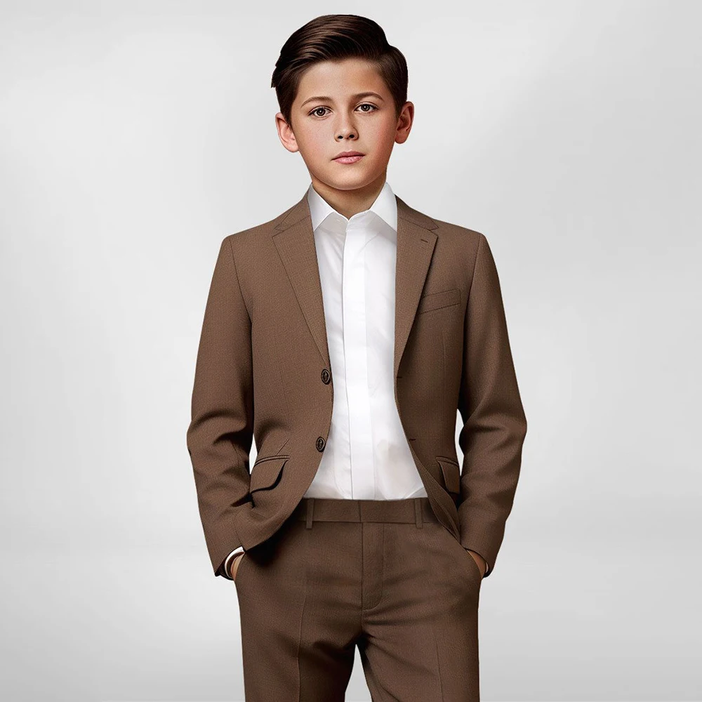

Elegant Wedding Boy's Clothing Brown Solid Color Single Breasted Notch Lapel Slim Fit 2 Piece Jacket Pants High Quality Suits