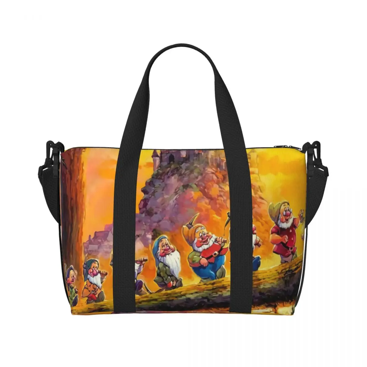 Custom Snow White And The Seven Dwarfs Grocery Tote Shopping Bag Women Large Capacity Beach Gym Travel Bags