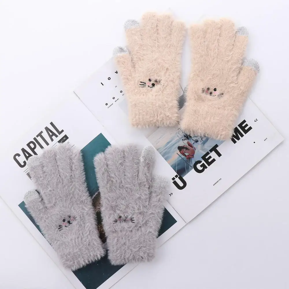 

Cute Soft Autumn Female Cold Protection Male Full-finger Gloves Plush Touch Screen Mittens Cat Gloves