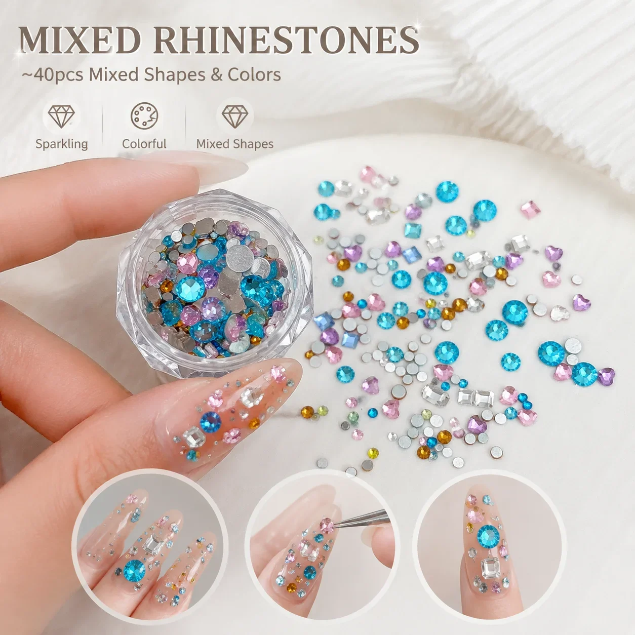 1Box Glitter Diamond Colorful Crystal Nail Art Charms Heart Rhinestones Super Bright Glass Flat Bottom Manicure Accessories