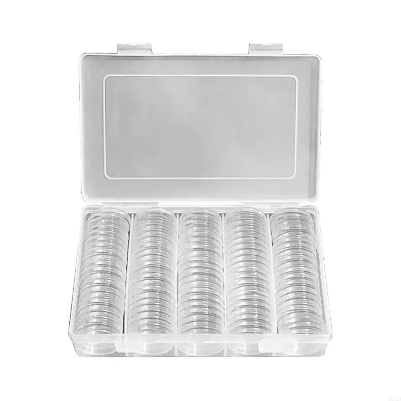 K3KD 100pcs 25mm Kapsul Koin Koin Transparan Kotak Penyimpanan Kotak Tampilan Round