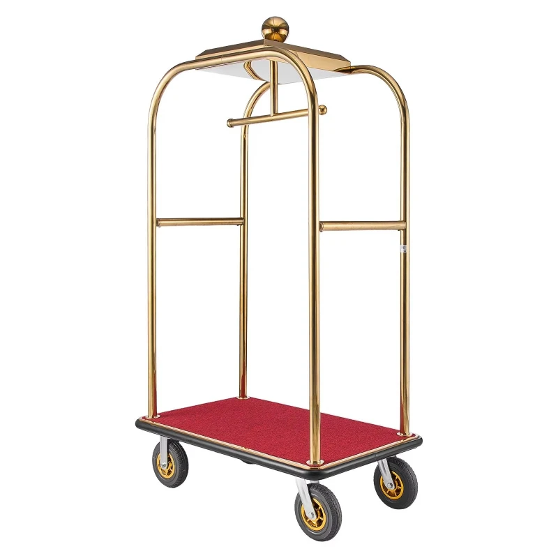 Heavy duty hotel luggage cart, 1200 lbs, stainless steel luggage cart with 8 rubber wheels and red carpet baseplate