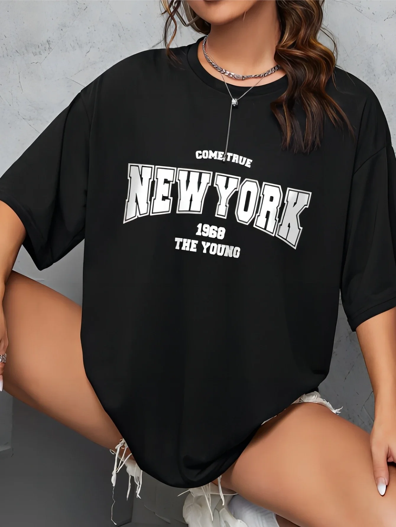 New York Chaopai Loose Fitting Short Sleeved Shirts Women Clothing Loose Fitting Leisure Round Neck T-Shirts Y2K Harajuku