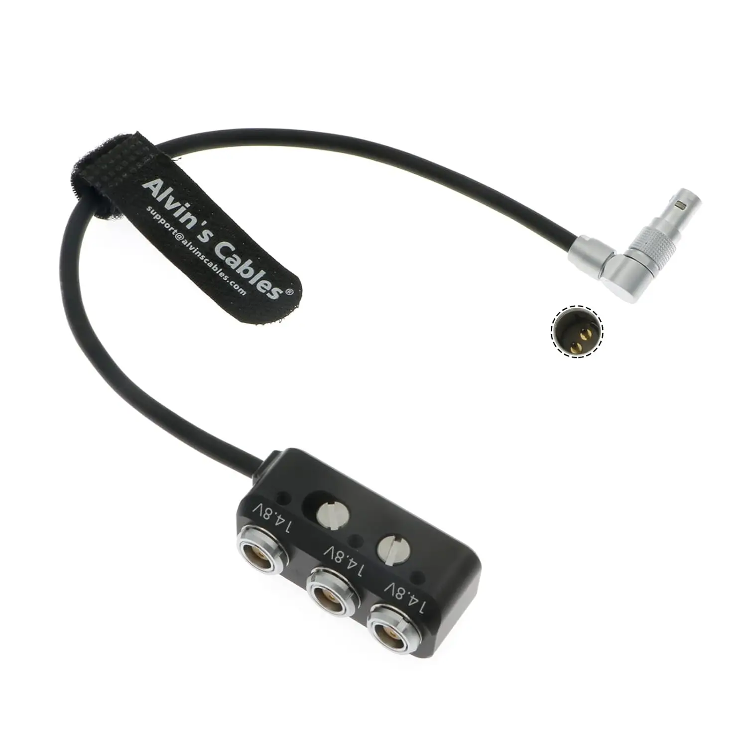 Alvin's Cables 1 to 3 Power Splitter Box Rotatable Right Angle 2 Pin Male to 3×2 Pin Female Splitter Cable for ARRI RED Cameras