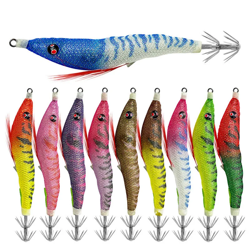 1Pc 7.2g Wood Shrimp Lightning Series UV Reflective Squid Hook Sea Fishing Cuttlefish Jig Hook
