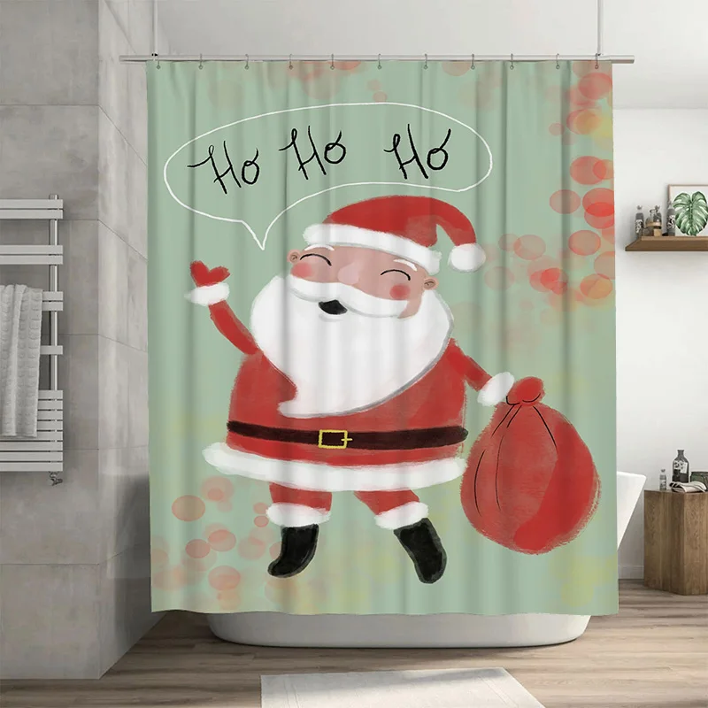 

Tuniu Festive Santa Claus Bathroom Shower Curtain Merry Christmas Holiday Decor Fun Cute Waterproof Backdrop