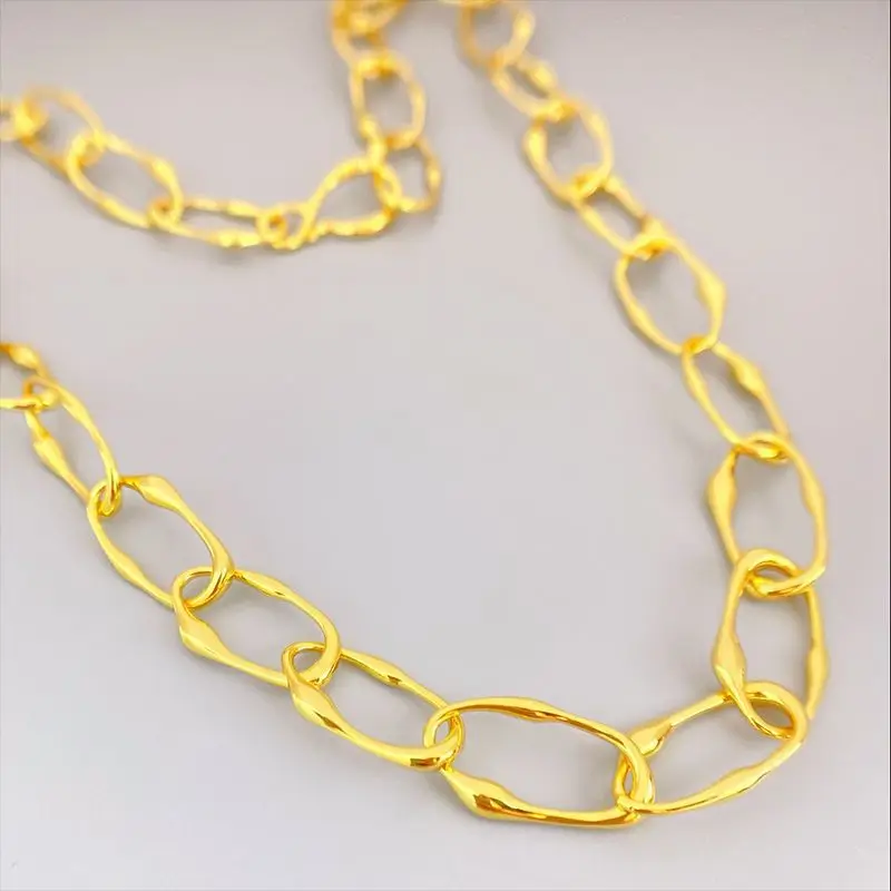 

New Simple Chain Necklace Brass Irregular Oval Sweet Cool Style Bracelet Light Luxury Clavicle Chain Classic Wrist Jewelry Sets