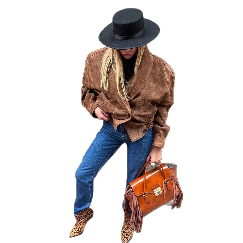 Vintage Maillard Slim Suede Long Sleeve Jacket Short Jacket Fall-Winter 2025 New Women's