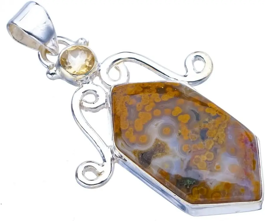 

Hesy Natural Ocean Jasper Citrine Handmade 925 Sterling Silver Pendant 1.75" F4233
