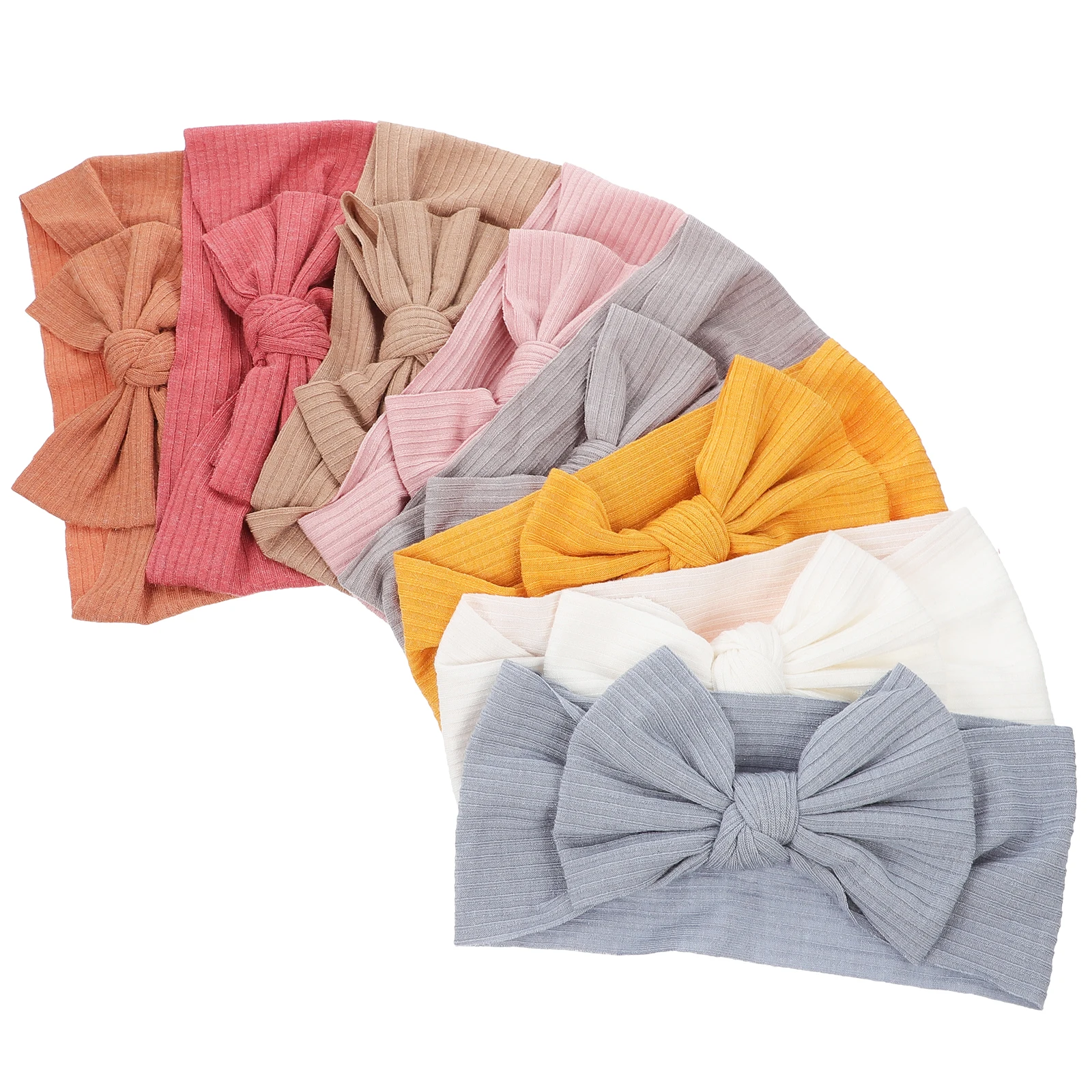 

8pcs Knot Headb Elastic Turbans Bow Wraps Newborn Wide Hair Bows Infant Toddler Soft Cotton Photo Props Birthday