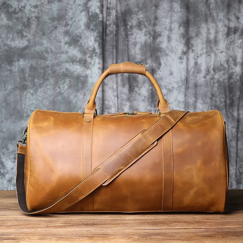 NZPJ männer Retro Leder Große-kapazität Reisetasche Crazy Horse Leder Handtasche Top Schicht Rindsleder Business Reise Schulter tasche – Detail 18