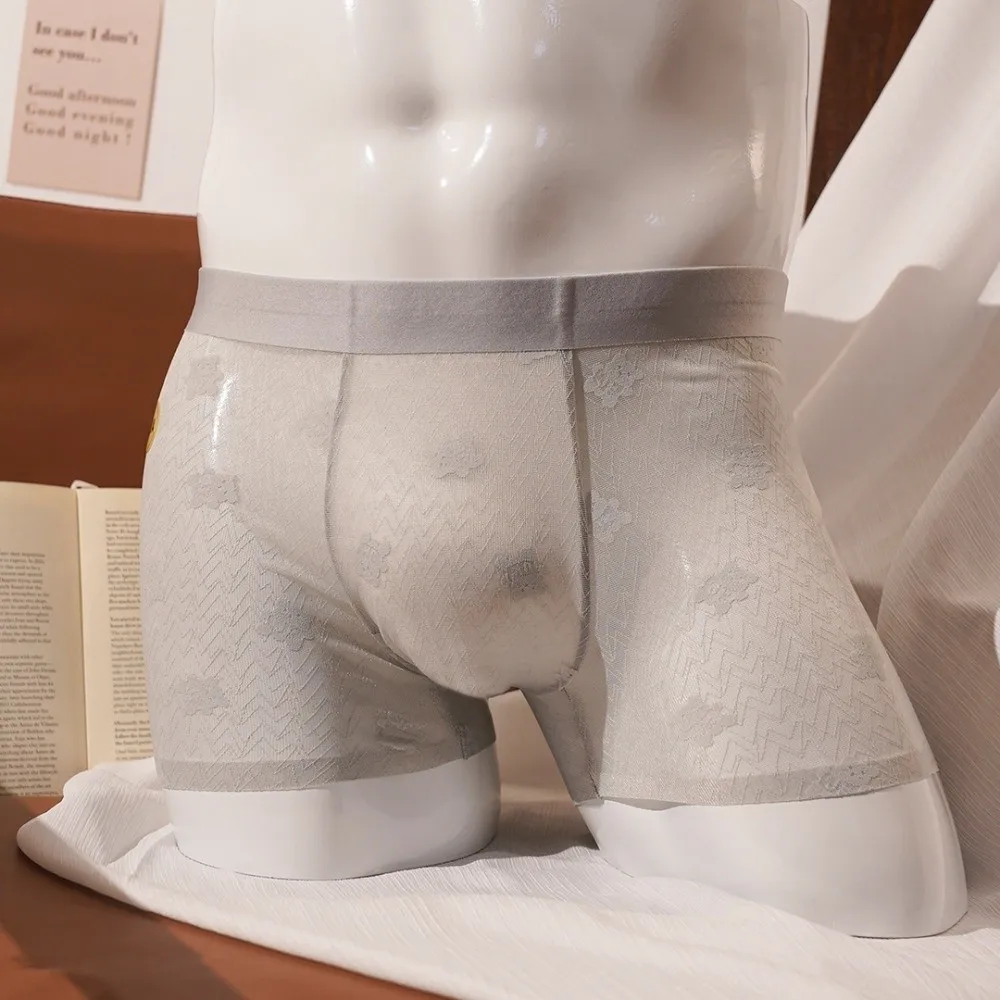 Mesh Thin Men's Boxer Briefs L-4XL Large Size Seamless Ice Silk Boxers Underpants Quick Dry Underwear for Men Daily