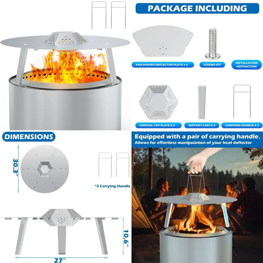 

Stainless Steel 304 Heat Deflector for 27 Fire Pit with Carrying Handle and 3 Support Legs