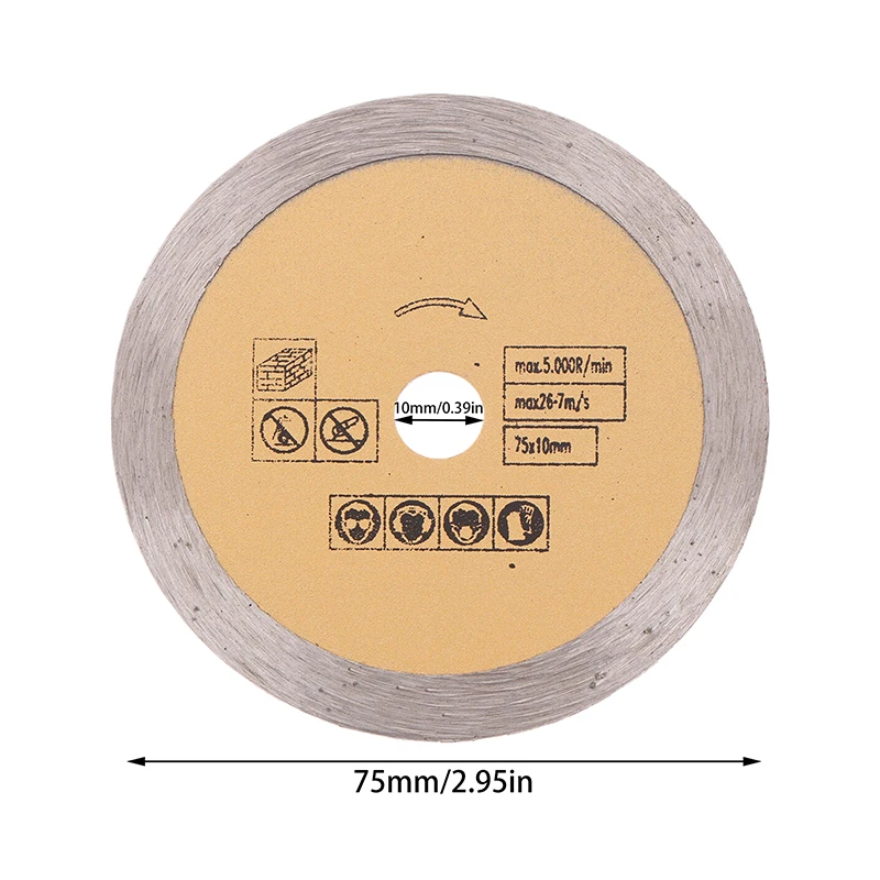 3 Inche Diamond Saw Blade 75mm Stone Cutting Disc Mini Toothless Cut Off Wheel For Marble CeramicConcrete Granite Cutting