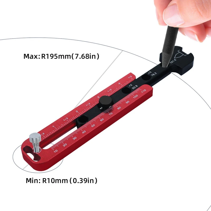 Carpintaria Desenho Compass Circle Scriber, Ferramenta de desenho circular, Medidor de marcação redonda ajustável, métrica, Polegada