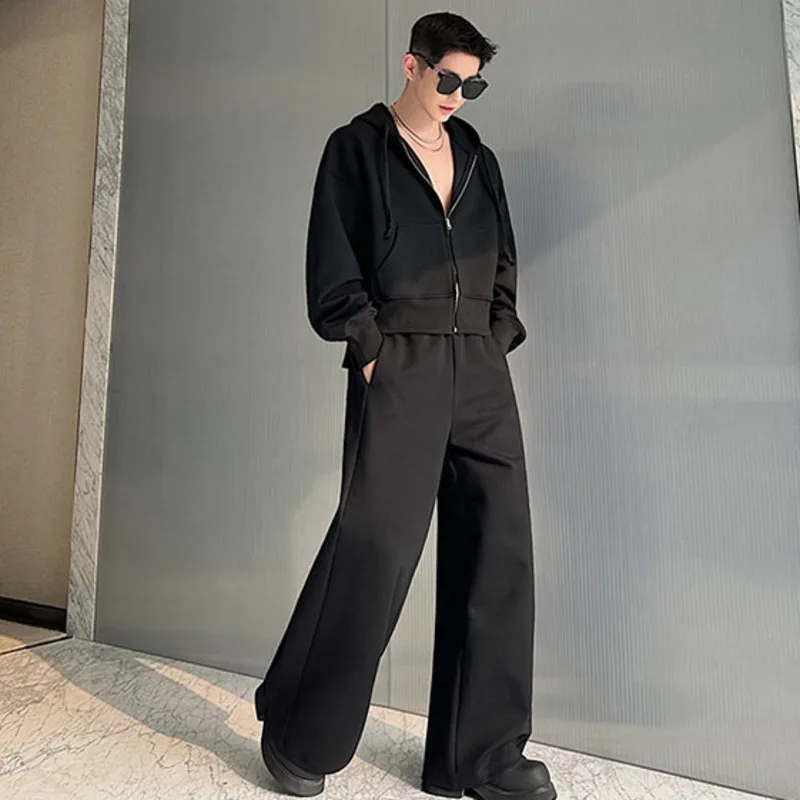 PFNW Designer Male Two-piece Set Sweatpants Hollow Out Back Deconstructed Splicing Zipper Sweatshirt Wide Leg Pants Spring C5068