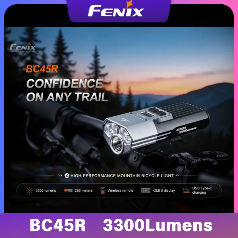 Высокопроизводительный фонарь для горного велосипеда FENIX BC45R, 3300 люмен, перезаряжаемый фонарик Type-C с аккумулятором 3400 мАч