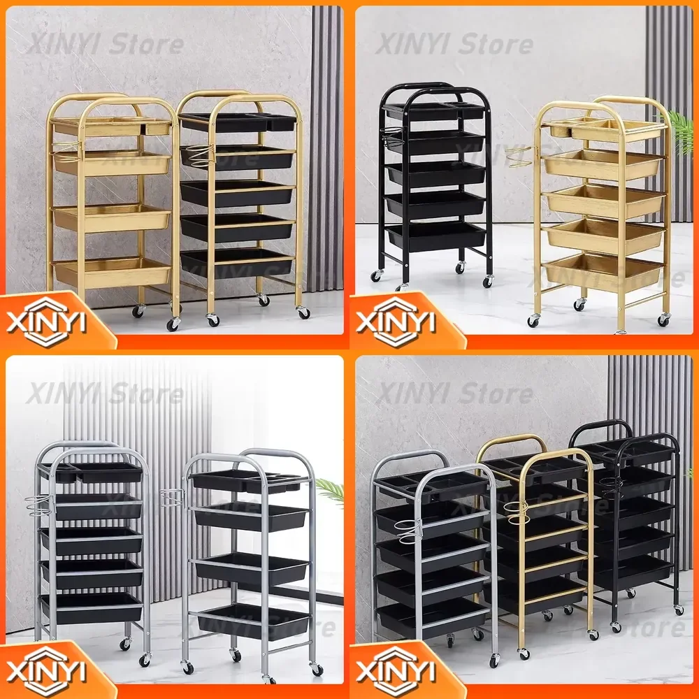 Beauty and Hair Organizer Cart with Wheels for Retro Barbershop Multi-layer Large Capacity Salon Cart for Hair Dyeing Tools