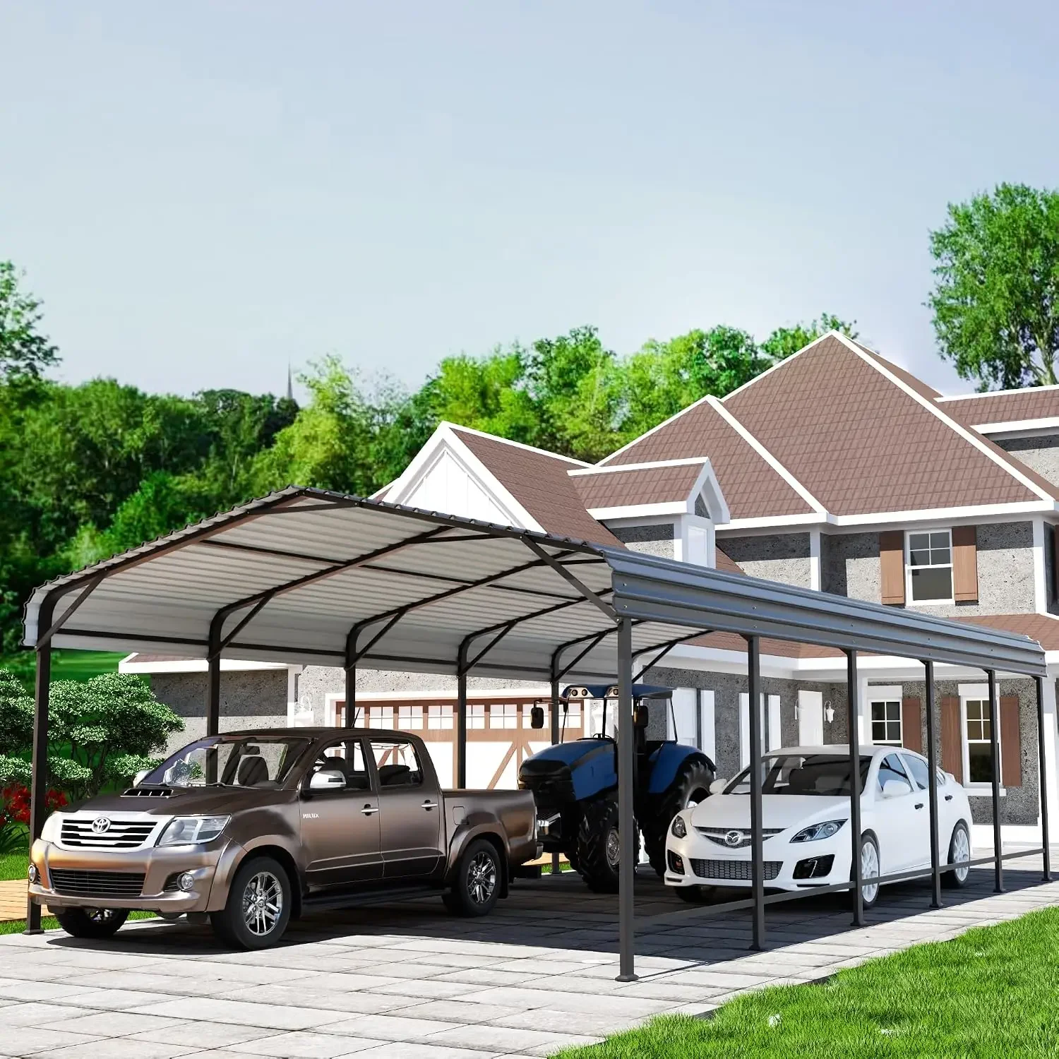 13' x 25' Metal Carport, Outdoor Steel Carport Canopy with Galvanized Steel Frame and Roof, Heavy Duty Garage, Customized
