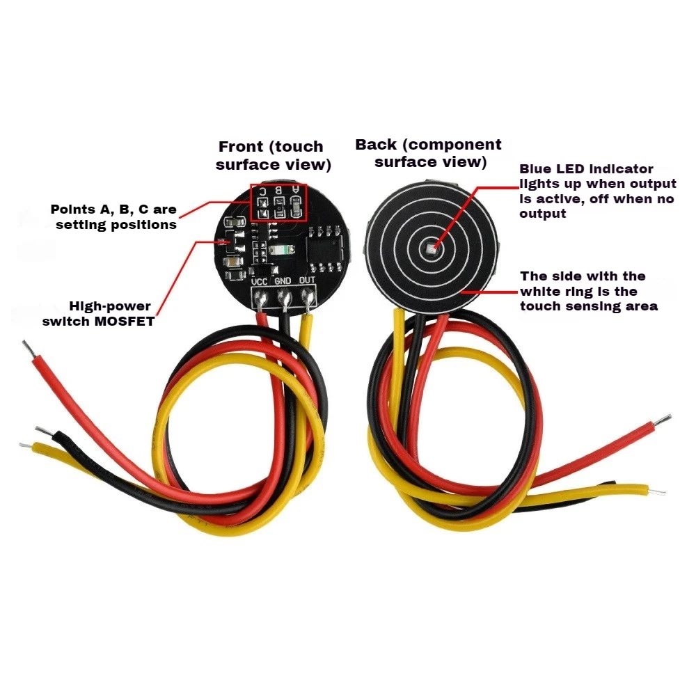 Touch Key Switch Sensor Module 3-24V Jog/ Latch Capacitive Switch Support 10A Controllable Current Touch Key Switch Sensor Board