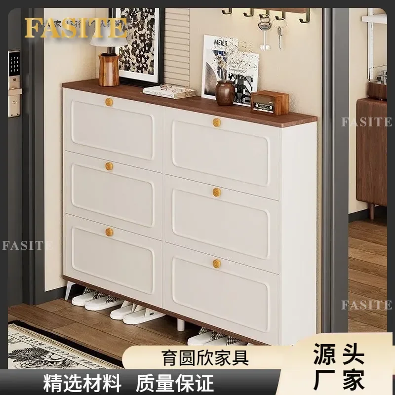 For Home Entryway Medieval Cream Style Ultra-thin Tipping Bucket Shoe Cabinet Integrated Storage Rack New Popular Furniture