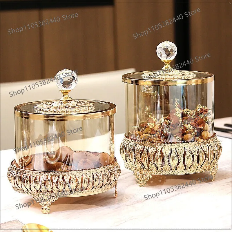Living Room Crystal Glass Candy Jar, Luxury High-End Decorative Snack Container, Tabletop Modern Storage Ornament
