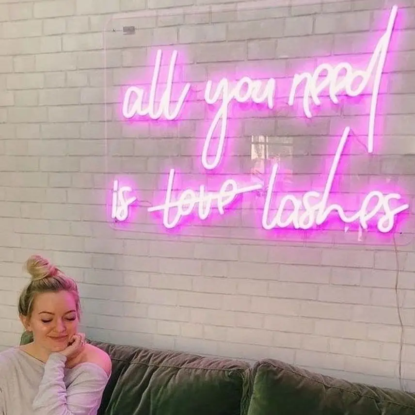 All You Need Is Love Lashes Custom Neon Sign Handmade Wedding Neon Sign Bridal Party Reception Decor Neon Lighting Wedding Gift