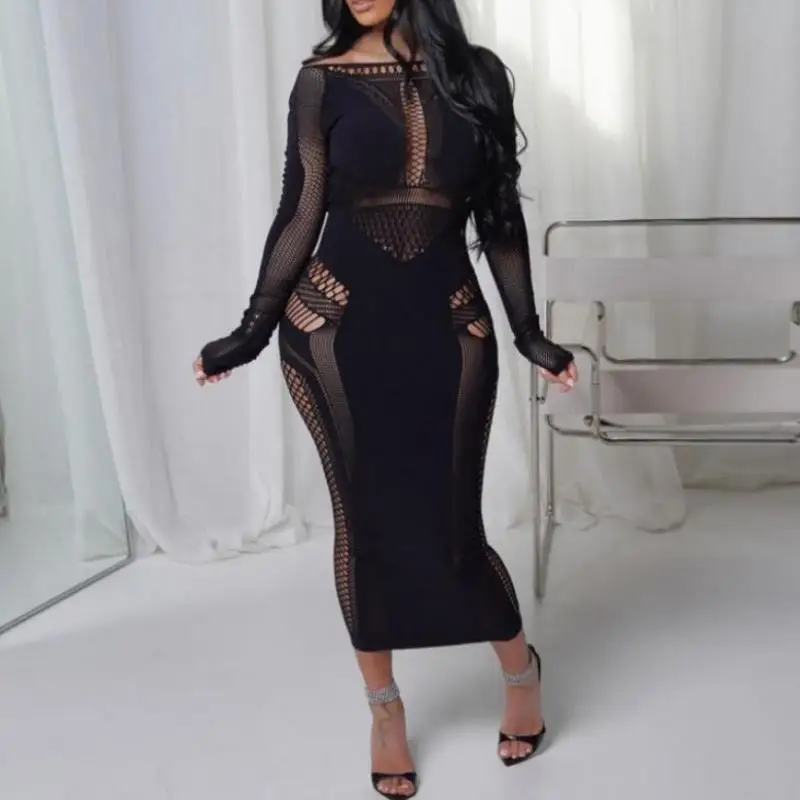 

Women's Hollow out Plain Dr Cross-Border Autumn Sle Par Dr Seven-Quarter Svel Faionable Ele