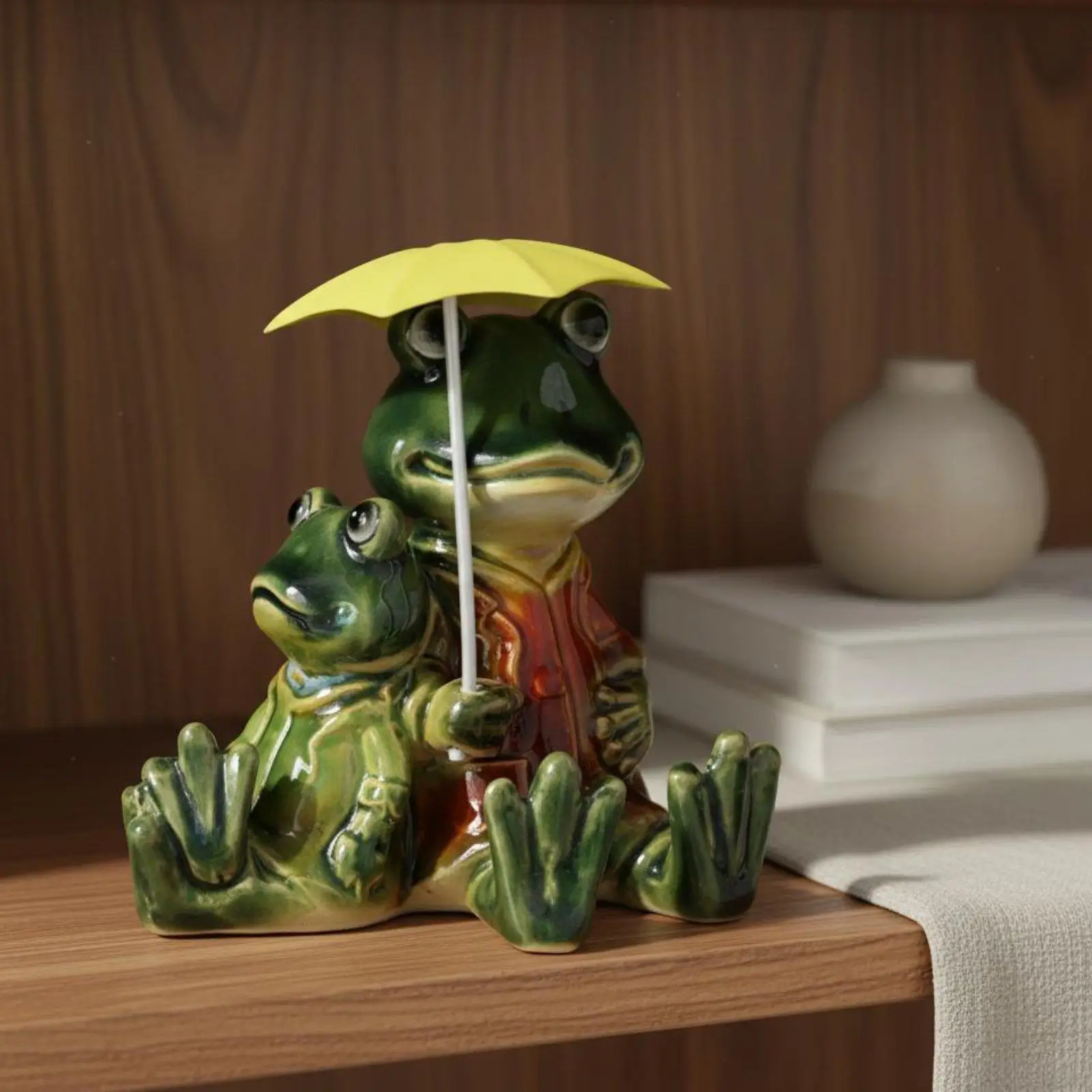 Handcrafted Ceramic Frog Ornament Underglaze Polychrome Animal Figurine for Home Decoration Cute Toad Statue for Fairy Garden