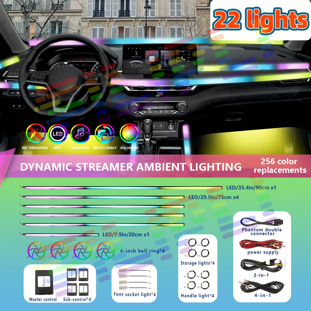 Car Ambient Lights App Symphony Control Universal RGB Atmosphere Acrylic Lamp Strips Auto Interior Rainbow Colorful LED Lighting