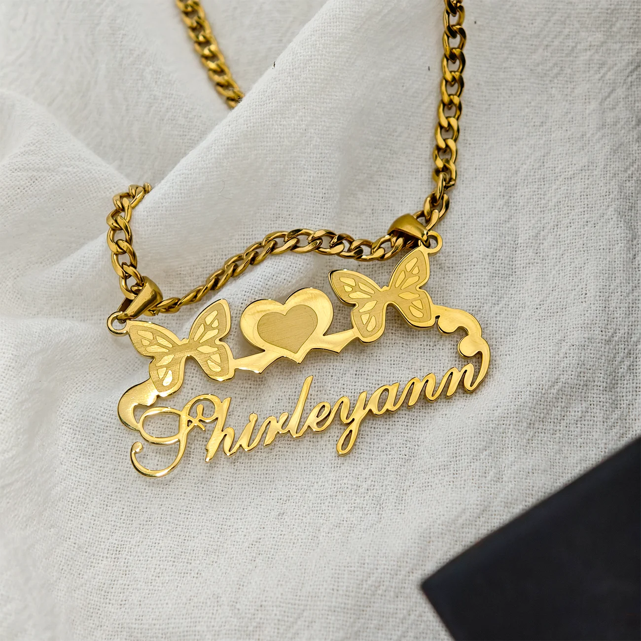 DUOYING Custom Name Necklace Double Butterfly Cursive Script Name Nameplate Stainless Steel Personalized Gift For Women