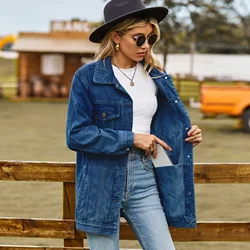 2024 Autumn Winter Classic Versatile Denim Jacket for Women Fashion Loose Mid Length Jeans Coat Casual Female Clothing S-2XL