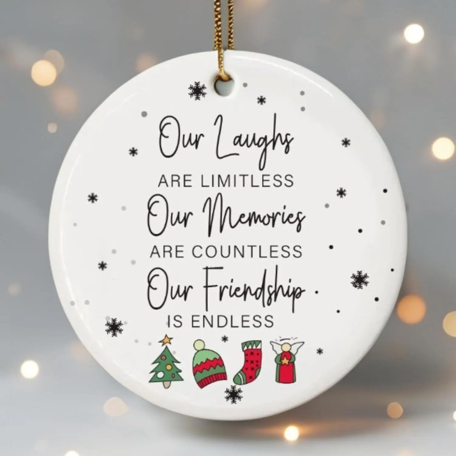 Ceramic Christmas Ornament Double Sided Friendship Gift Women Sister Coworker Tree Decoration, Customized