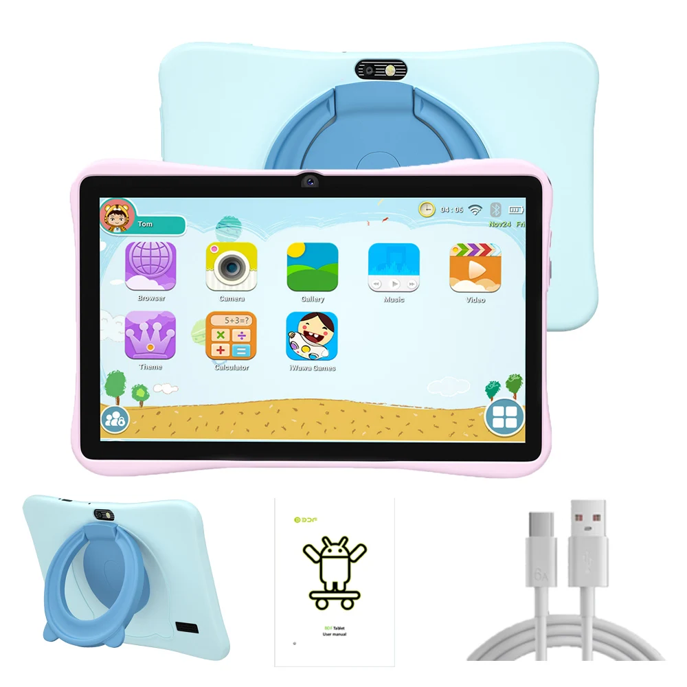تابلت للأطفال مقاس 7 بوصات بسعة 4 جيجابايت + 64 جيجابايت، تحكم رباعي النواة لوحدة المعالجة المركزية، تطبيقات تعليمية، نظام أندرويد 13، بطارية 4000 مللي أمبير في الساعة